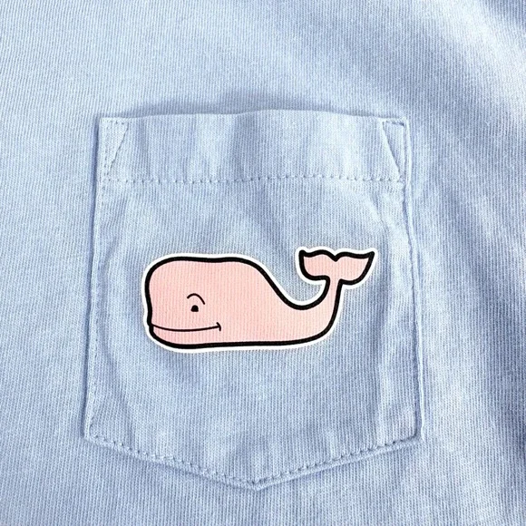 Vineyard Vines T-Shirt Light Blue Kids Large 16 Short Sleeve Pocket Sticker Back - Picture 5 of 9